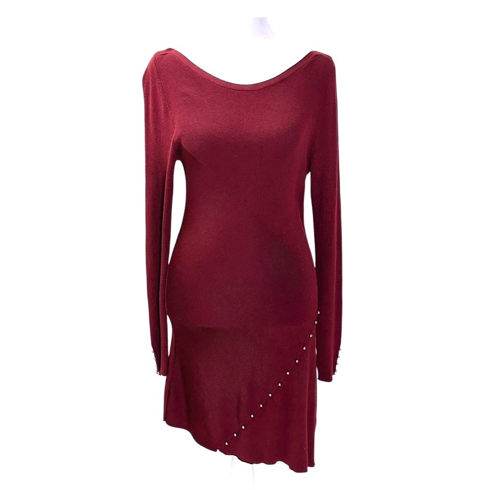 White House Black Market Sweater Dress Women S Burgundy Studded Asymmetrical Hem